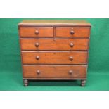 Victorian mahogany chest of drawers the top having moulded edge over two short and three long