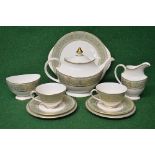 Royal Doulton English Renaissance teaset H.4972 having a pale green and gilt border on a white