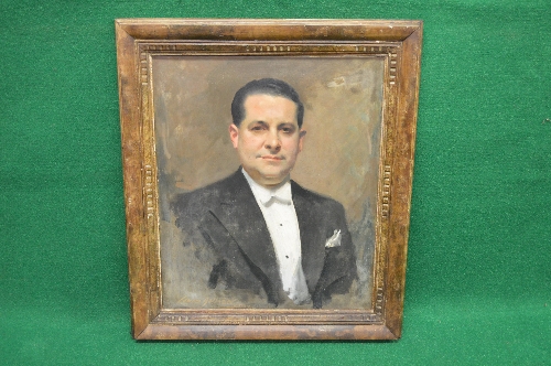 ? Dobson, oil on canvas portrait of a gentleman wearing black suit jacket and white shirt, signed