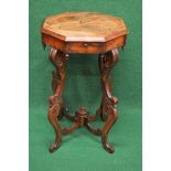 19th century rosewood work table having octagonal top lifting to reveal fitted interior of