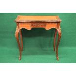 20th century mahogany crossbanded card table having shaped top, the top opening to reveal green