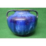 1925 Art Deco Bourne Denby twin handled vase in electric blue drip glaze, signed on base Denbyware -