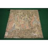 Late 20th century wall hanging tapestry showing figures dancing and playing music around a