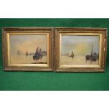 Pair of unsigned oil on boards of fishing boats, in unglazed gilt frames - 19" x 15" Please note