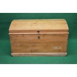 Victorian pine dome top trunk the top opening to reveal storage space and having metal side carrying