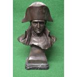 20th century bronze bust modelled as Napoleon standing on a black marble shaped stepped base - 14"