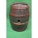 Oak metal bound coopered barrel - 16.5" tall Please note descriptions are not condition reports,