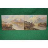 F Williamson, pair of oil on canvases of waterways having mountains, buildings and bridges, each