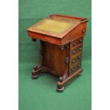 19th century rosewood Davenport desk having 3/4 raised gallery and green leather insert with gilt