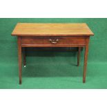 19th century mahogany side table the top having rounded corners and the single drawer with brass