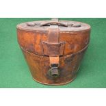 H Greaves, 35 & 36 New Street, Birmingham leather hat box having top carrying handle with brass