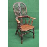 19th century Windsor chair having spindle and pierced back splat supported by scrolled arms and