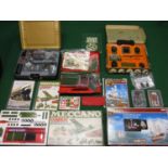 Meccano Tintin sailing ship, combat and army multi kit sets, all boxed. A pre WWII mechanised army