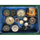 Box of vehicle instruments from Jaeger, Smiths and Moon to include: three clocks and a boxed