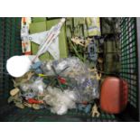 Large crate of playworn diecast military vehicles and plastic figures from Corgi, Dinky and