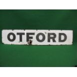 Black and white enamel sign for Otford Station, 47.75" x 9.75" (1.25" hole below the F) Please