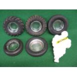 Four rubber tyred ashtrays with glass inserts for Firestone and Semperit, a Dunlop SP4 Worldbeater