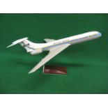 Moulded plastic travel agents desk model of a British United Airways VC10 airliner, on stand, made