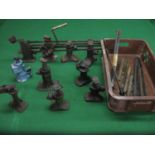 Crate of old, mostly screw, car jacks and handles from Lake & Elliot Ltd, Midas, Shelley,