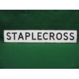 Pressed aluminium village sign for Staplecross, black letters on a white ground - 60.5" x 11" Please