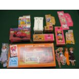 Boxed Sindy bath, toilet and washbasin unit, a loose wardrobe, nine EMPTY Sindy boxes, a boxed