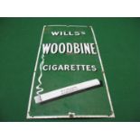 Enamel sign for Will's Woodbine Cigarettes, black shaded white letters on a green ground and