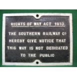 Cast iron Rights Of Way Act 1932, The Southern Railway Co. Hereby Give Notice That This Way Is Not