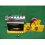 Meccano single cylinder steam engine and boiler with spirit burner and spare safety valve - total