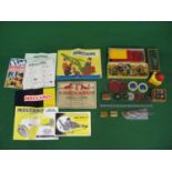 Small quantity of Meccano parts, boxed electric motor, instructions for Outfit 0, 3 and Gears B