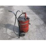 Shell-Mex/BP wheeled forecourt oil tank with hand pump pipe and nozzle - 14.5" dia tank, total