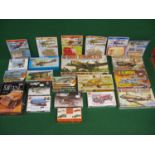 Box of approx twenty two boxed unmade plastic kits from Airfix, Monogram, Novo, Matchbox and a