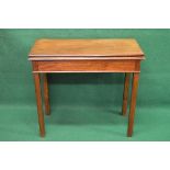 19th century mahogany fold over tea table the top opening to reveal polished surface, standing on