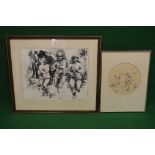 Eleanor Rappe, watercolour of semi nude ladies running into battle wearing army helmets and