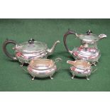 Silver four piece teaset to comprise: two teapots, two handled sugar bowl and milk jug, marked for