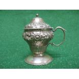 Silver embossed mustard pot, marked for Birmingham and bearing the makers initials JV Please note