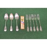 Set of three silver spoons, marked for Exeter and bearing the makers mark WRS together with a set of