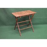 Rectangular folding occasional table of simulated bamboo construction with woven matted top - 28.25"