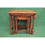20th century nest of three oak occasional tables with rectangular tops, supported on block and