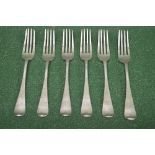 Set of six silver table forks, marked for Exeter and bearing the makers mark JW over JW Please