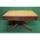 Mahogany library table having leather insert top with gilt tooling and cut corners with two short