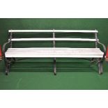 Victorian metal scrolled garden bench having wooden white painted slats - 83" long Please note