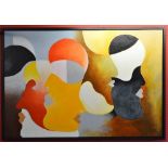 Unsigned oil on canvas abstract of faces - in a black painted wooden frame 72" x 48.5" Please note