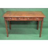 Mahogany serving table the top having moulded edge over two drawers with brass handles, standing