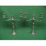 Pair of three sconce candelabra's having scrolled branches and standing on circular bases - 18" tall