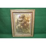 20th century print of a De Vinci painting depicting mother and baby with other figures - in glazed