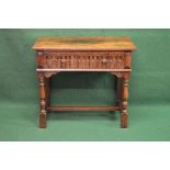 20th century oak side table having single drawer with turned knob handles, standing on turned legs