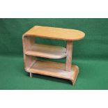 Light oak Art Deco lamp table the top having rounded end supported by moulded upright leading to a