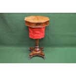 19th century mahogany octagonal work table the top opening to reveal fitted sectional interior and