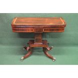 19th century rosewood crossbanded D shaped fold over card table the top opening to reveal baized