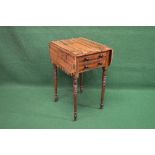 19th century rosewood work table having two drop flaps and two small drawers with knob handles,
